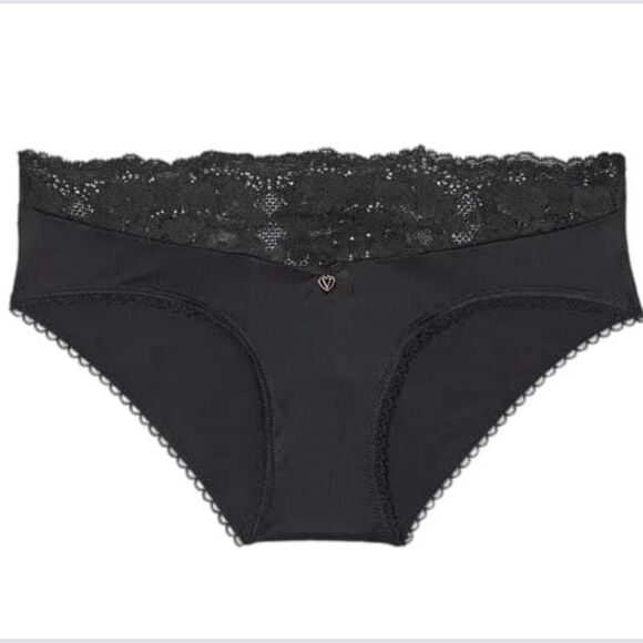 Victorias Secret Body Supersoft Satiny Lace waist Hiphugger panty black Xsmall - Picture 3 of 6